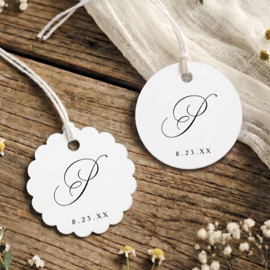 Elegante kalligrafie monogram initiaal P bruiloft Bedankjes Labels