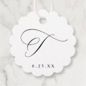 Elegante kalligrafie monogram initiaal T bruiloft Bedankjes Labels (Voorkant)