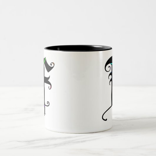 Elegante kalligrafie Monogram letter F Tweekleurige Koffiemok (Center)