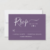 Elegante Kalligrafie Monogram Paarse Bruiloft RSVP (Voorkant)