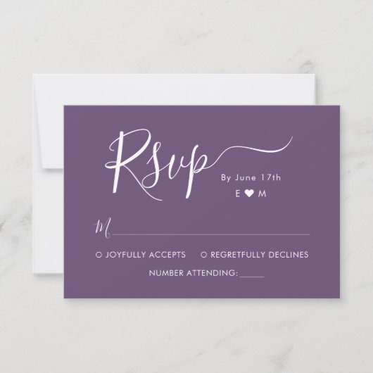 Elegante Kalligrafie Monogram Paarse Bruiloft RSVP (Voorkant)