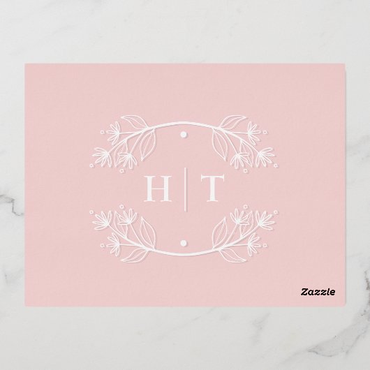 Elegante kalligrafie Monogram Roze Bruiloft Folie Uitnodiging Briefkaart (Achterkant)