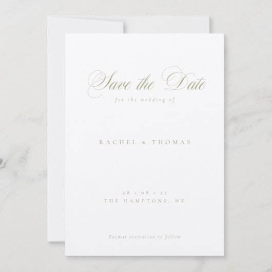 Elegante kalligrafie Monogram Sage Bruiloft Save The Date (Voorkant)