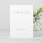 Elegante kalligrafie Monogram Sage Bruiloft Save The Date (Staand voorkant)