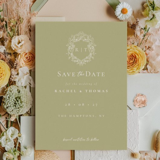 Elegante kalligrafie Monogram Sage Bruiloft Save The Date