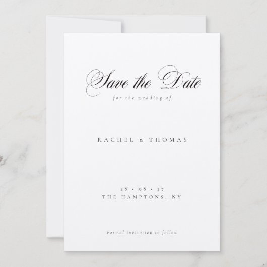 Elegante kalligrafie monogram zwart wit bruiloft save the date (Voorkant)