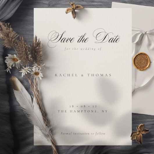 Elegante kalligrafie monogram zwart wit bruiloft save the date