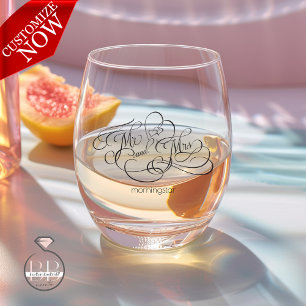 Elegante kalligrafie Mr en Mrs Typografie Wijnglas Zonder Voet