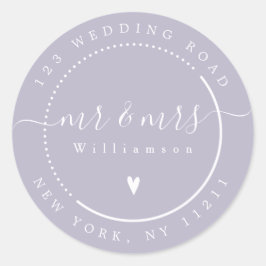 Elegante kalligrafie Mr Lavendel en Mrs Adres Ronde Sticker