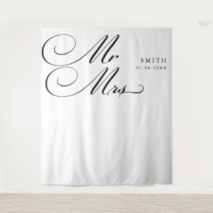 Elegante kalligrafie Mr & Mrs bruiloft achtergrond Wandkleed