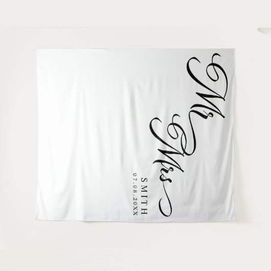 Elegante kalligrafie Mr & Mrs bruiloft achtergrond Wandkleed (Voorkant (horizontaal))