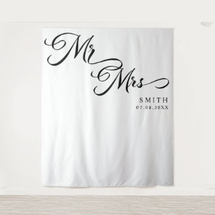 Elegante kalligrafie Mr & Mrs bruiloft achtergrond Wandkleed
