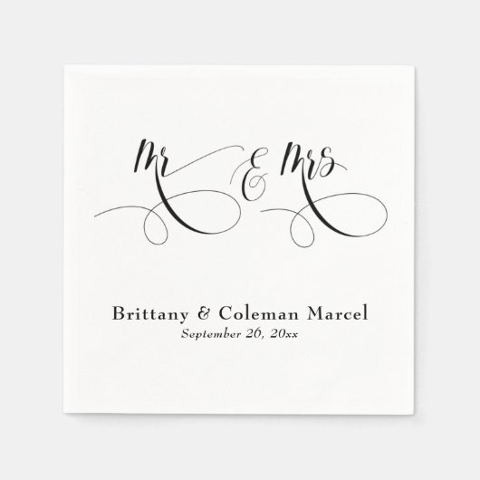 Elegante kalligrafie Mr & Mrs bruiloft servetten (Voorkant)