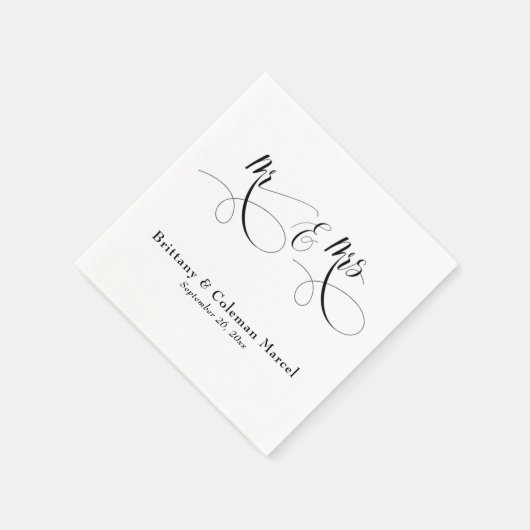 Elegante kalligrafie Mr & Mrs bruiloft servetten (Hoek)