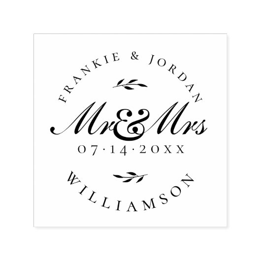 Elegante kalligrafie Mr & Mrs Wedding Save The Dat Zelfinktende Stempel (Design)