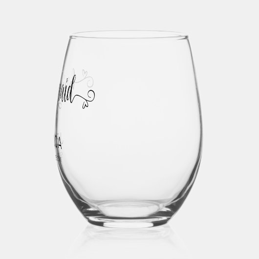 Elegante kalligrafie naam datum bruidsmeisje cadea wijnglas zonder voet (Links)