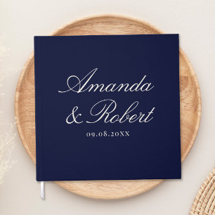 Elegante kalligrafie Navy Blauwe Trouw Gastenboek