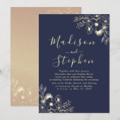 Elegante kalligrafie Navy Blue bruiloft receptie Kaart (Voorkant / Achterkant)