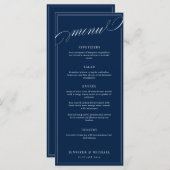 Elegante kalligrafie Navy Blue Classic bruiloft Me Menu (Voorkant / Achterkant)