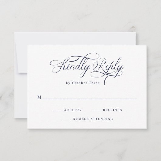 Elegante kalligrafie | Navy Blue Wedding RSVP Kaartje (Voorkant)