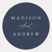 Elegante kalligrafie Navy bruiloft Ronde Sticker (Voorkant)