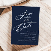Elegante kalligrafie Navy bruiloft Save The Date