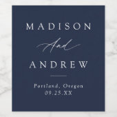 Elegante kalligrafie Navy bruiloft Wijn Etiket (Enkel label)