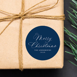 Elegante kalligrafie Navy Prettig Kerstfeest Ronde Sticker