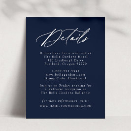 Elegante kalligrafie Navy Trouwdetails Informatiekaartje