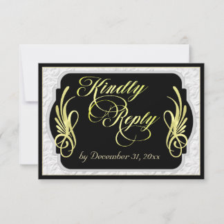 Elegante kalligrafie & nepgeprägt - Goud/Zwart RSVP Kaartje