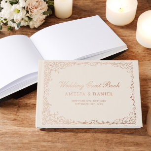 Elegante kalligrafie Neutraal Beige Bloemen Gastenboek
