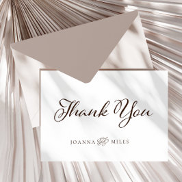 Elegante kalligrafie neutraal monogram trouwen bedankkaart