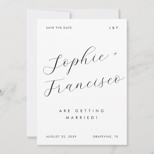 Elegante kalligrafie noemt minimalistische chique  save the date (Voorkant)
