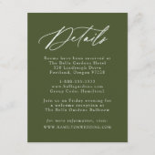 Elegante kalligrafie Olijfgroene bruiloft Details Informatiekaartje (Voorkant)