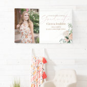 Elegante kalligrafie One Photo Floral Afstuderen Spandoek (Insitu)