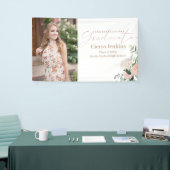 Elegante kalligrafie One Photo Floral Afstuderen Spandoek (Beurs)