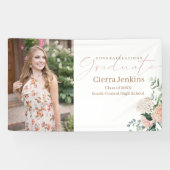 Elegante kalligrafie One Photo Floral Afstuderen Spandoek (Horizontaal)