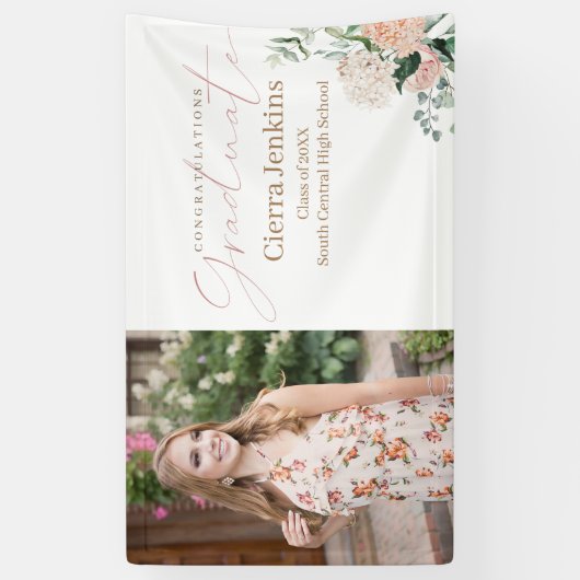 Elegante kalligrafie One Photo Floral Afstuderen Spandoek (Verticaal)