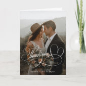 Elegante kalligrafie op maat trouwfoto bedankkaart (Voorkant)