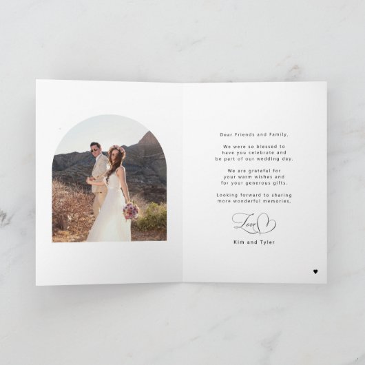 Elegante kalligrafie op maat trouwfoto bedankkaart (Binnen)