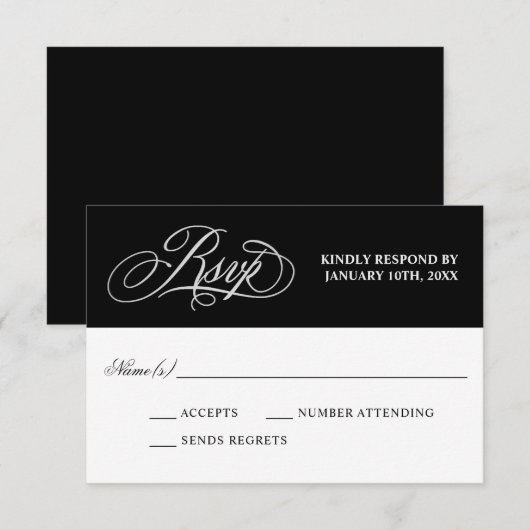 Elegante kalligrafie op zwarte bruiloft RSVP (Voorkant / Achterkant)