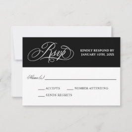 Elegante kalligrafie op zwarte bruiloft RSVP Kaartje