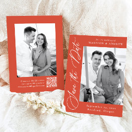 Elegante kalligrafie Oranje Foto QR Code Trouwen Save The Date
