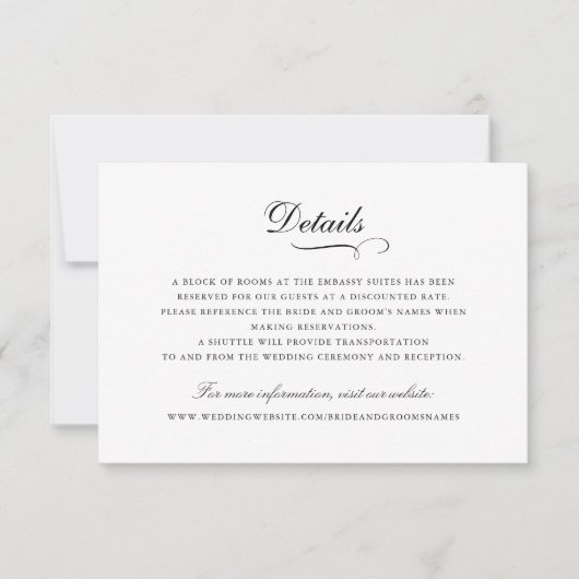 Elegante kalligrafie Ornament Script bruiloft deta Kaart (Voorkant)