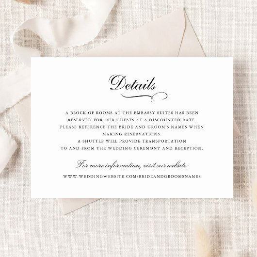 Elegante kalligrafie Ornament Script bruiloft deta Kaart