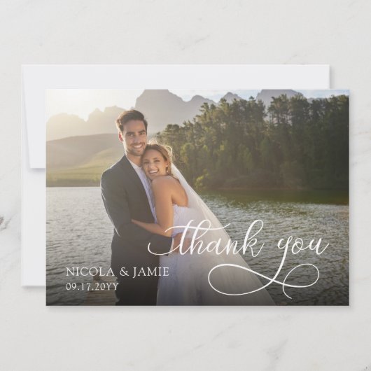 Elegante kalligrafie overlay moderne 2 bruiloft fo bedankkaart (Voorkant)