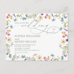Elegante kalligrafie pastel wilde bloemen bruiloft briefkaart