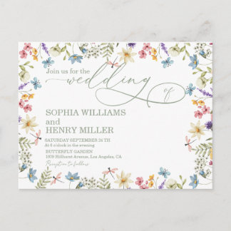 Elegante kalligrafie pastel wilde bloemen bruiloft briefkaart