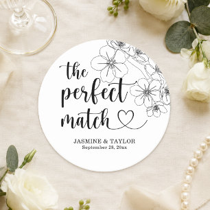 Elegante kalligrafie perfecte match bruiloft  ronde kartonnen onderzetter
