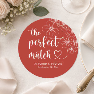 Elegante kalligrafie perfecte match bruiloft  ronde kartonnen onderzetter